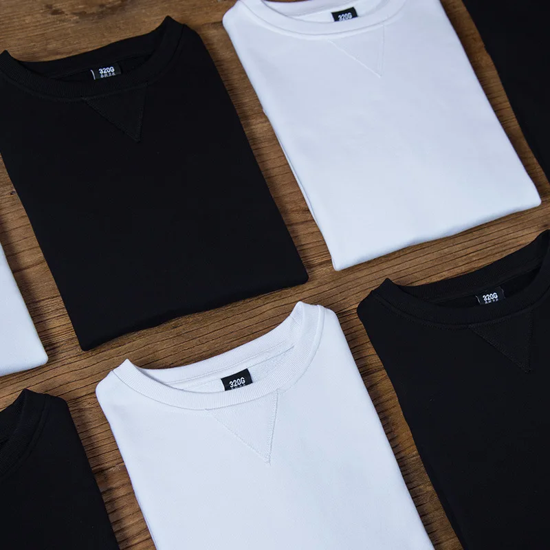 

O-Neck Hoodie White Pullover Crew Neck Men's Cotton Casual Solid Black Pure Cotton Solid Color Top Bottom