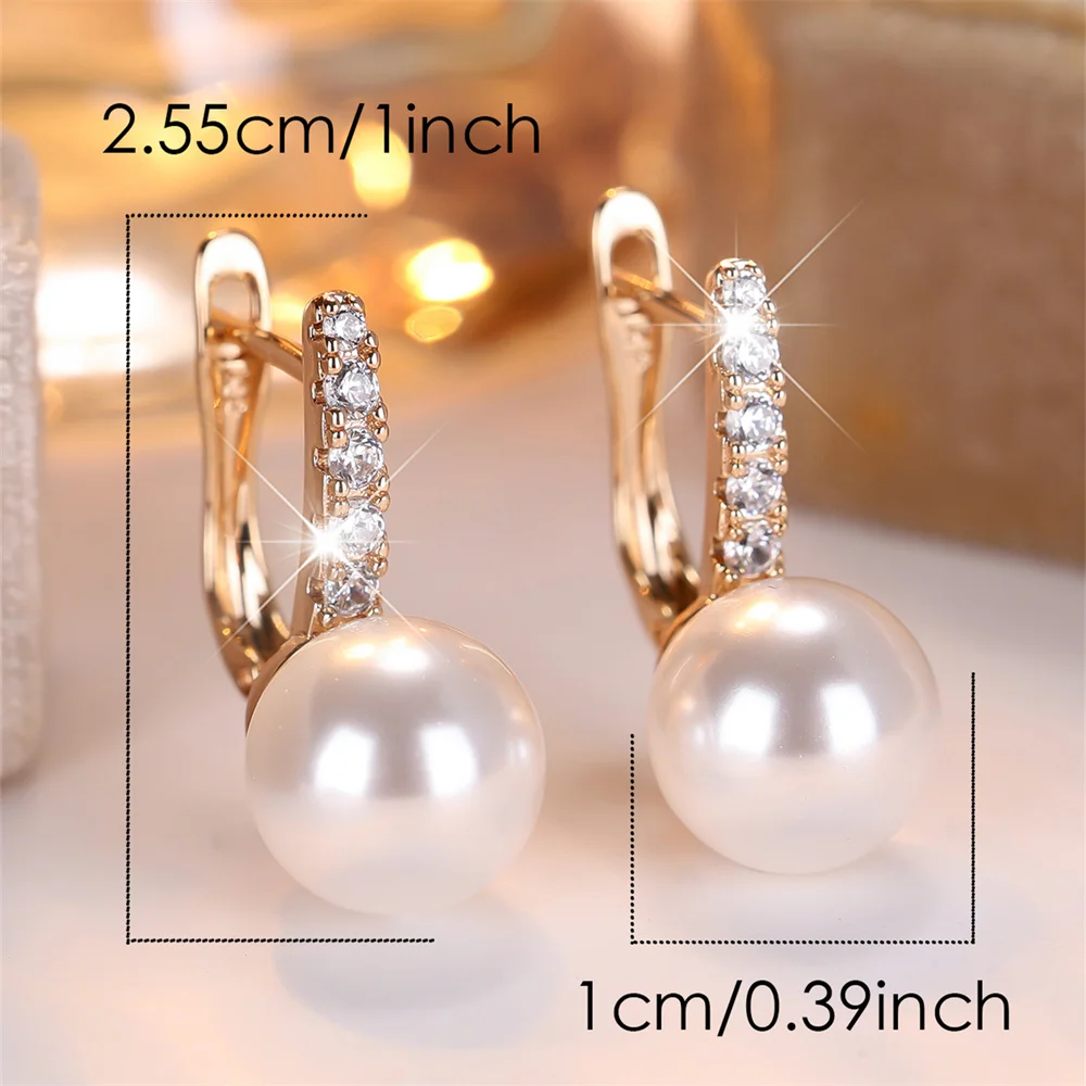 Small Round Simulated Pearl White Zircon Hoop Earrings For Women Vintage Gold Color Ear Buckle Wedding Jewelry Versatile Gifts