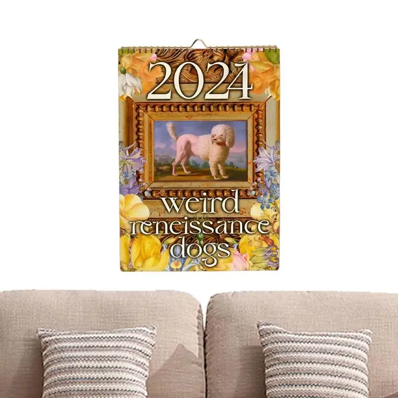 

Medieval Dog Calendar Weird Unique 2024 Funny Dog Calendars Retro Wall Calendar Anti-Tear Medieval For Living Rooms Bedrooms