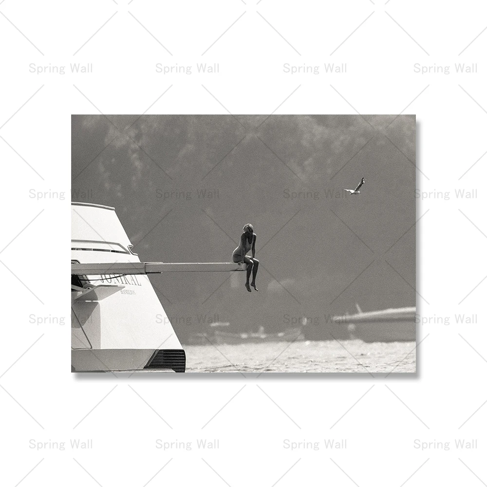 Timeless Elegance: Vintage Yacht Photography Print - Black and White Wall Art Poster