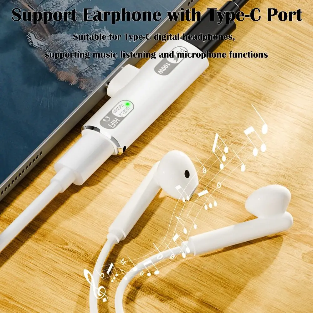USB 3.2 Gen 2 타입 C 오디오 어댑터 고속 충전 PD 100W USB-C 이어폰 컨버터 2 in 1 10Gbps 헤드폰 커넥터 태블릿