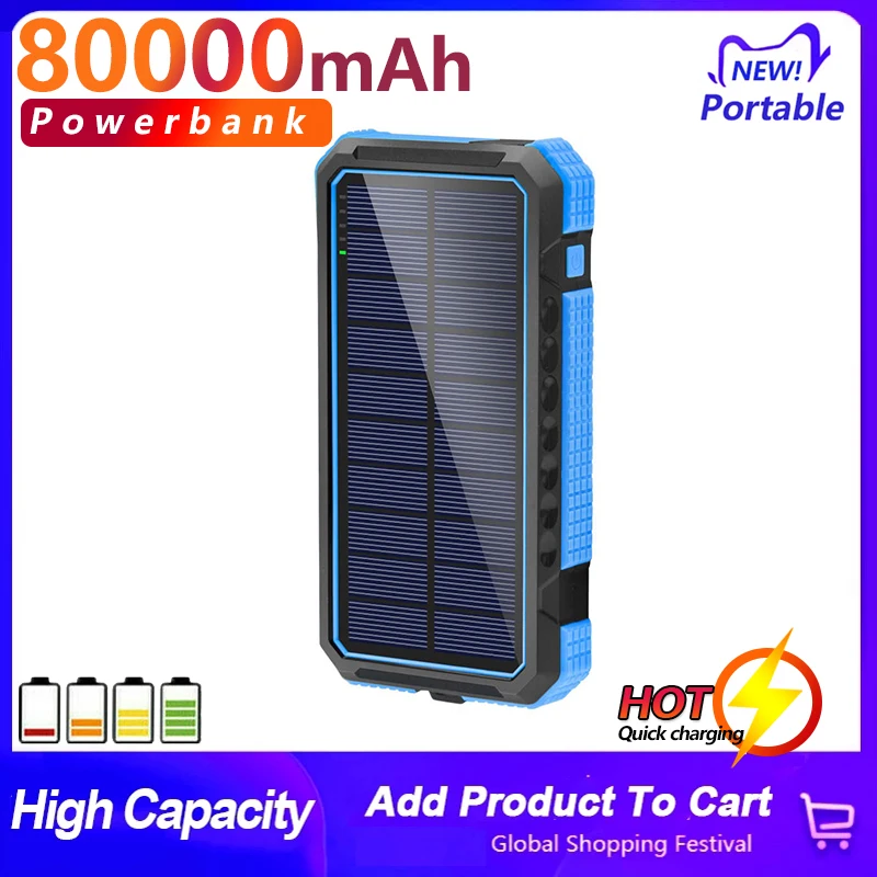 80000mAhSolar Power Bank Wireless Charging Powerbank Waterproof Solar External Battery Fast Charger For Xiaomi Iphone13 Samsung2 |