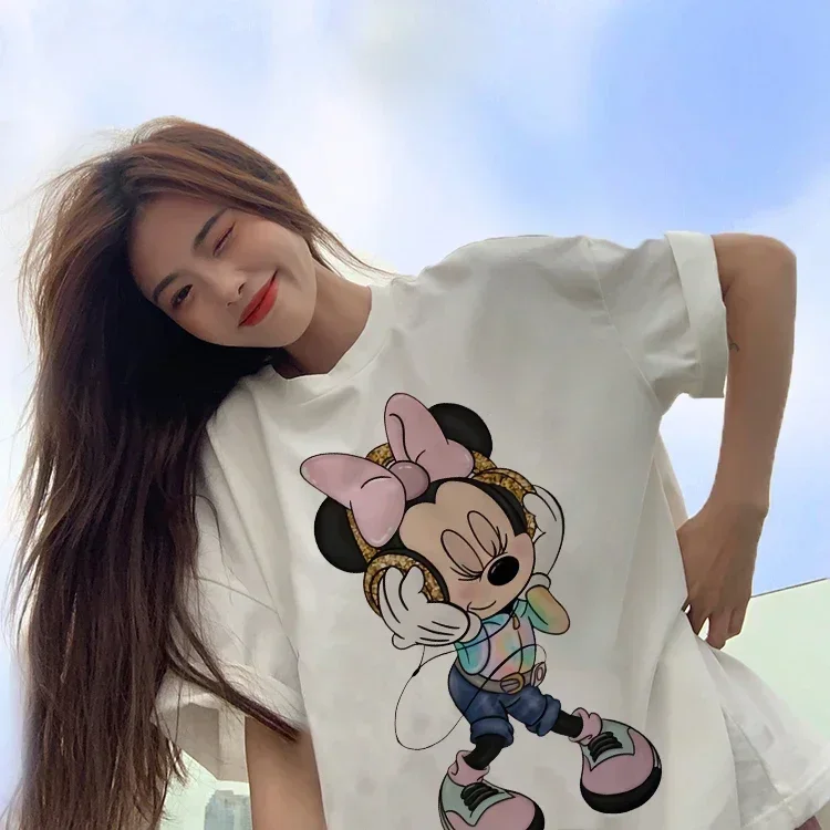 

Women Fashion New 90s Vintage Cartoon Mickey Minnie Summer Kawaii Top Female Ulzzang Oversized T-shirt