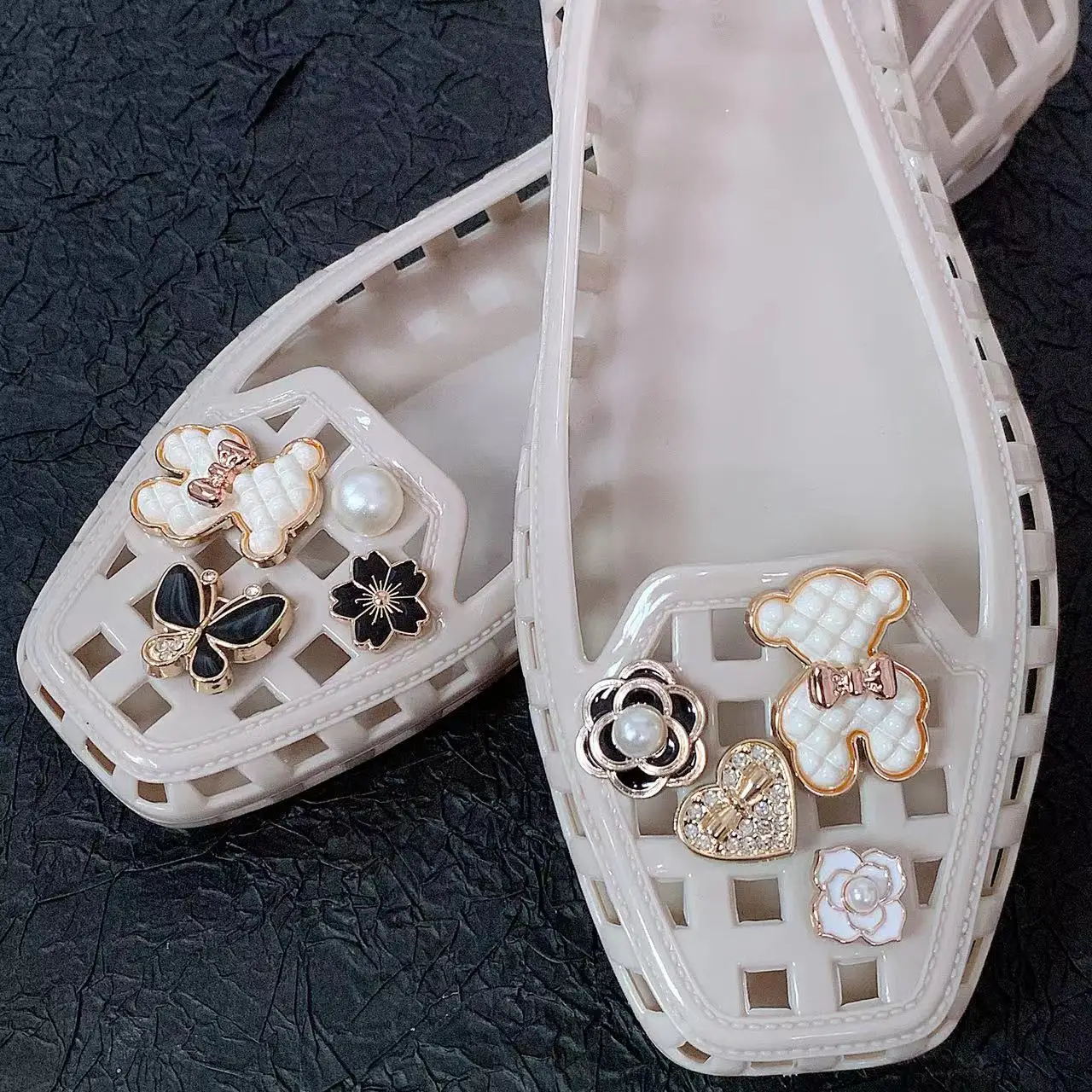 and Slippers For Women, New Summer Style, Square-Toed Women's Shoes, Colorful Bead Bow Set Accessories, Crystal Clogs,_vogvips.com