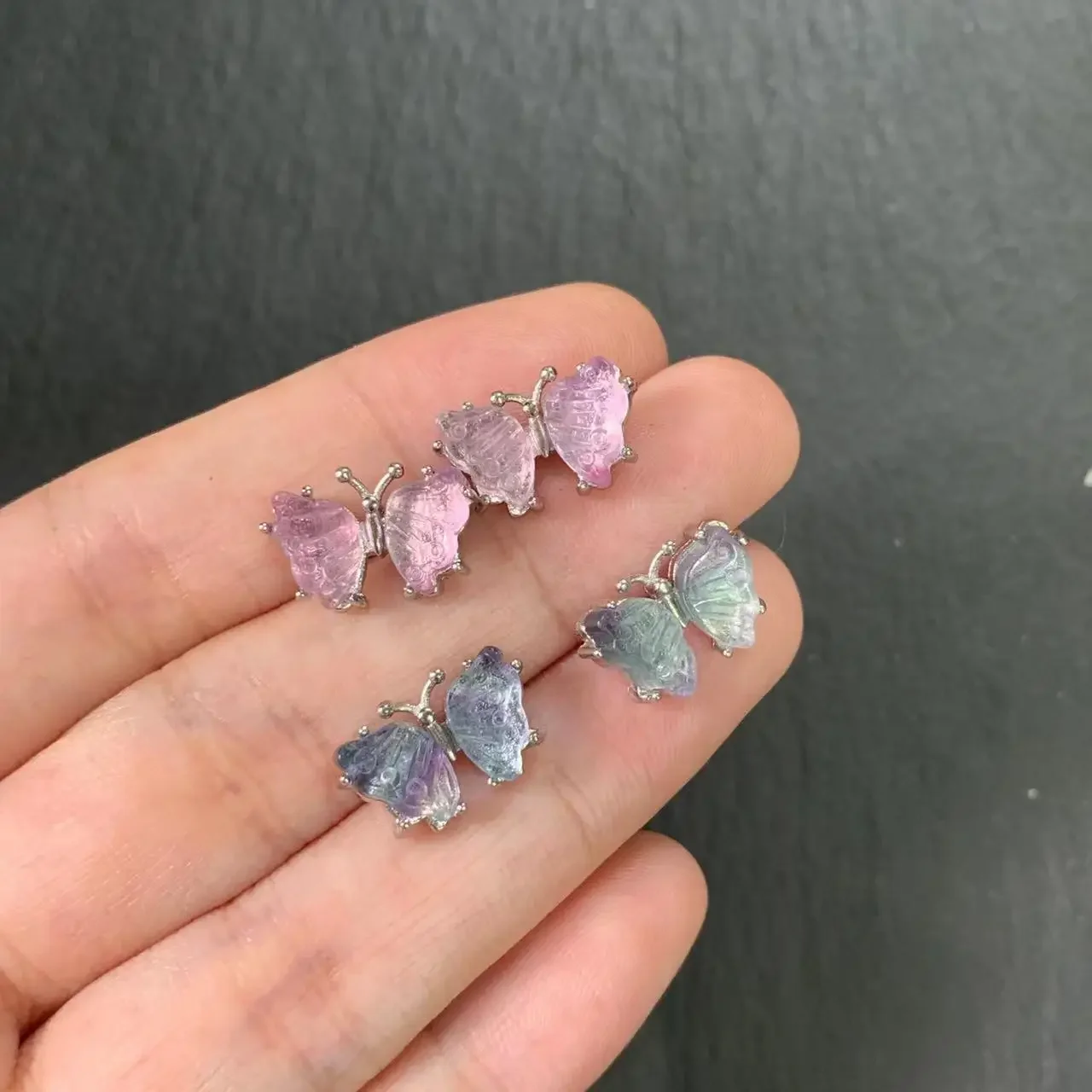 Butterfly Natural Fluorite 925 Sterling Silver Stud Earrings for women Jewelry Gift Prevent allergy gem jewelry Genuine stone