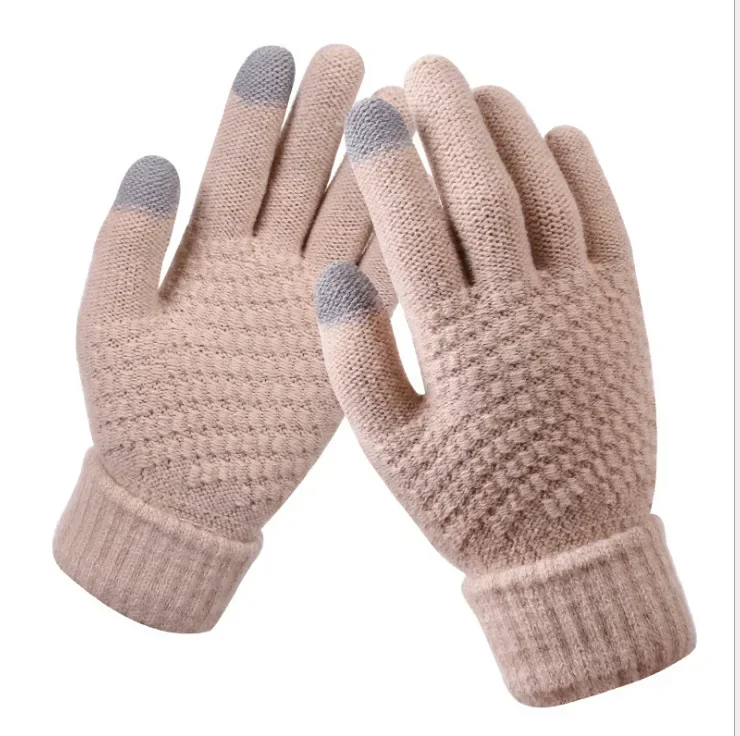 

Vrouwen Winter Touch Screen Handschoenen Dikker Warme Gebreide Stretch Handschoenen Imitatie Wol Volledige Vinger Outdoor Skiën