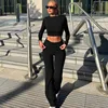Hawthaw Women 2024 Spring Autumn Long Sleeve Crop Tops Long Pants Two Piece Matching Sets Outfits Streetwear Wholesale Items 4