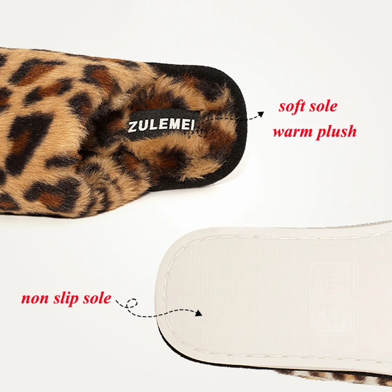 Fashion Leopard Print Fluffy Slippers Women Lightweight Soft Sole Warm Home Slides Woman Indoor Anti Non Slip Fur Slippers