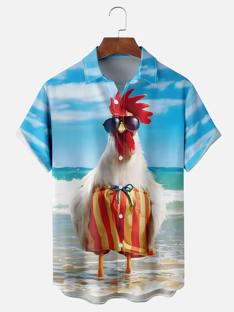 Men's Hawaiian Short Sleeve Shirt Cartoon Chicken Print Men's Casual Shirt Summer Daily Street Fashion Men's Short Sleeve Shirt 6