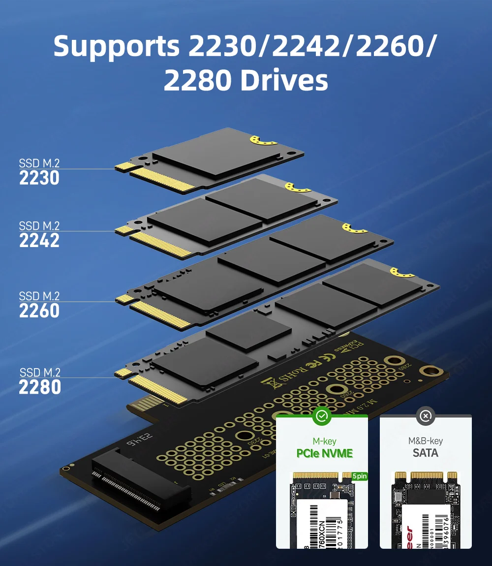 Description Picture 5 of itemJEYI M.2 NVMe to PCIE X1/X4 Adapter —PCIe 3.0/4.0 M.2 PCIe Interface Converter, SSD Expansion Card for X1/X4/X8/X16 Interfaces.