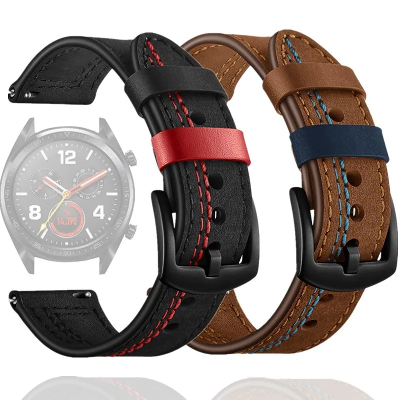 20mm 22mm Leather Watch Band For Samsung Galaxy Watch 6 4 5 pro Active 2 Gear S3 For Amazfit Bip bracelet for Huawei Watch Strap