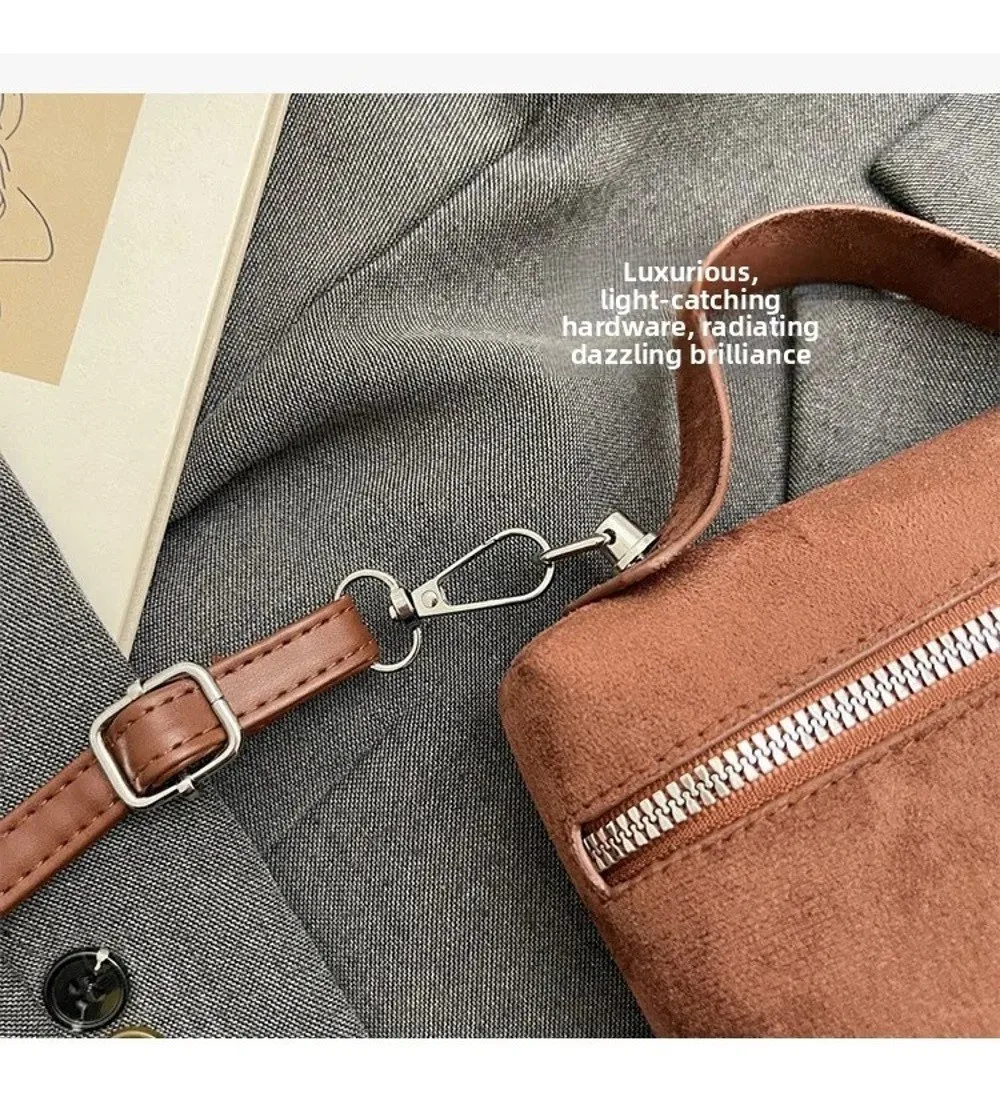 Retro Herbst Winter Matte Umhängetasche Wildleder Strukturierte Schultertasche Box-Design Einfarbige Abendtaschen Damen Henkeltasche – Detail 5