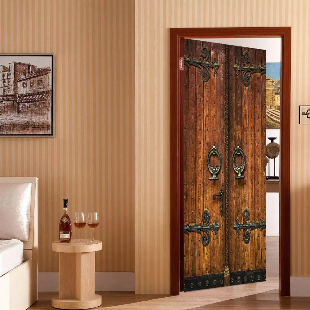 Adesivi per porte 3D in legno autoadesivi in PVC Cover vinile impermeabile  Retro venatura del legno per decorazioni per la casa murale per porte intere