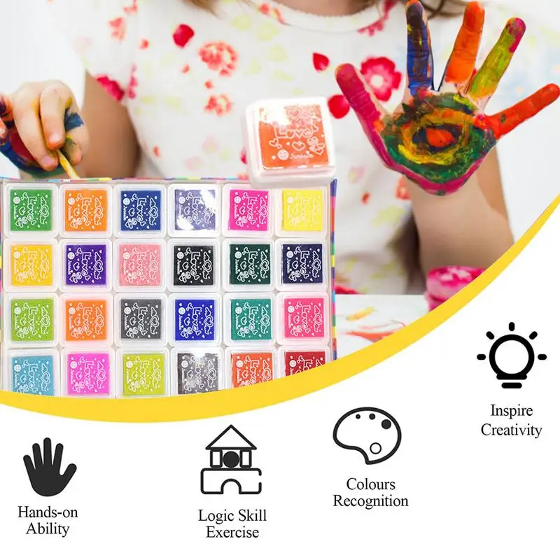 24 Colors Stamp Pad Color Washable Finger Stamp Children Finger Painting Ink Pad Safe Craft Ink For Card Supplies