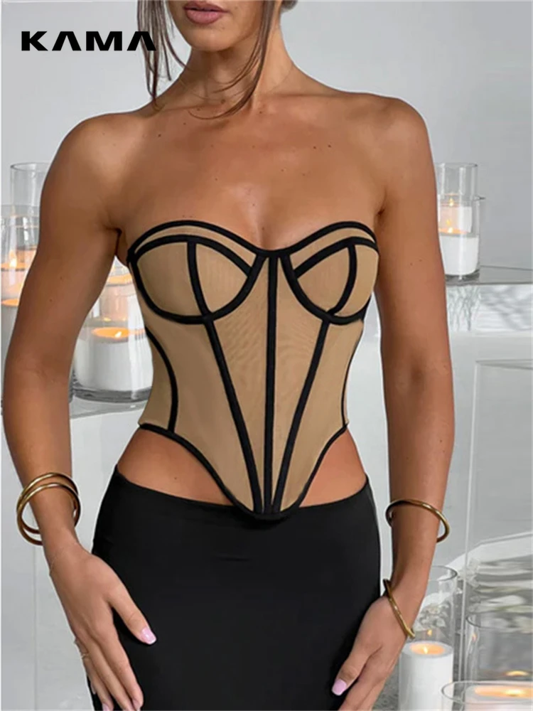 

KAMA 2024 Strapless Party Off Shoulder Women Tube Summer Corset Y2K Crop Tops Skinny Fashion Sexy Club Mini Tank Tops Backless