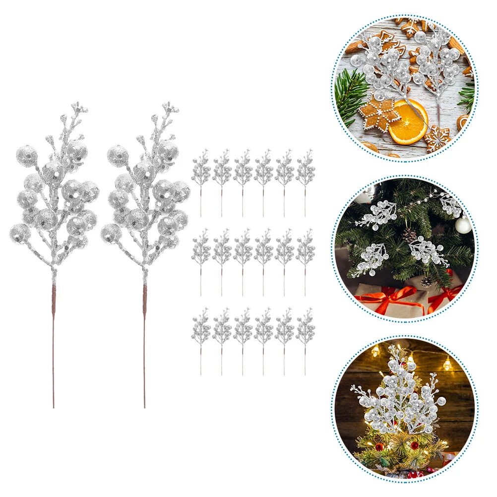 

20 Pcs Wreath Christmas Imitation Berries Tree Decorations Artificial Berry Branches Fake Stem Simulation Picks