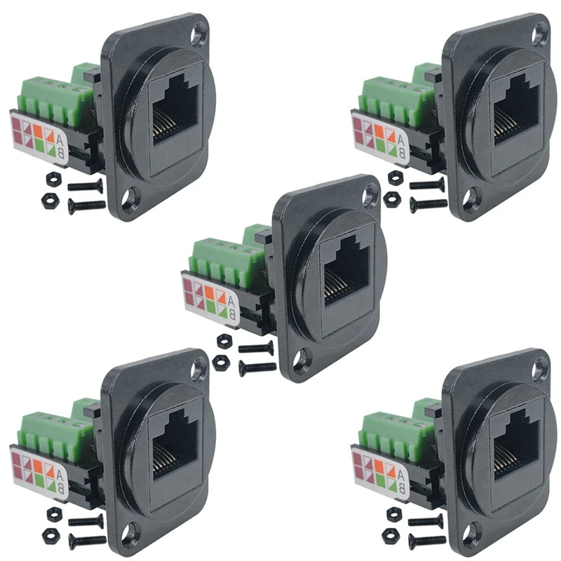 

5 шт., адаптер для розетки RJ45, разъем D-типа RJ45 8P8C, разъем 8pin, простой в использовании
