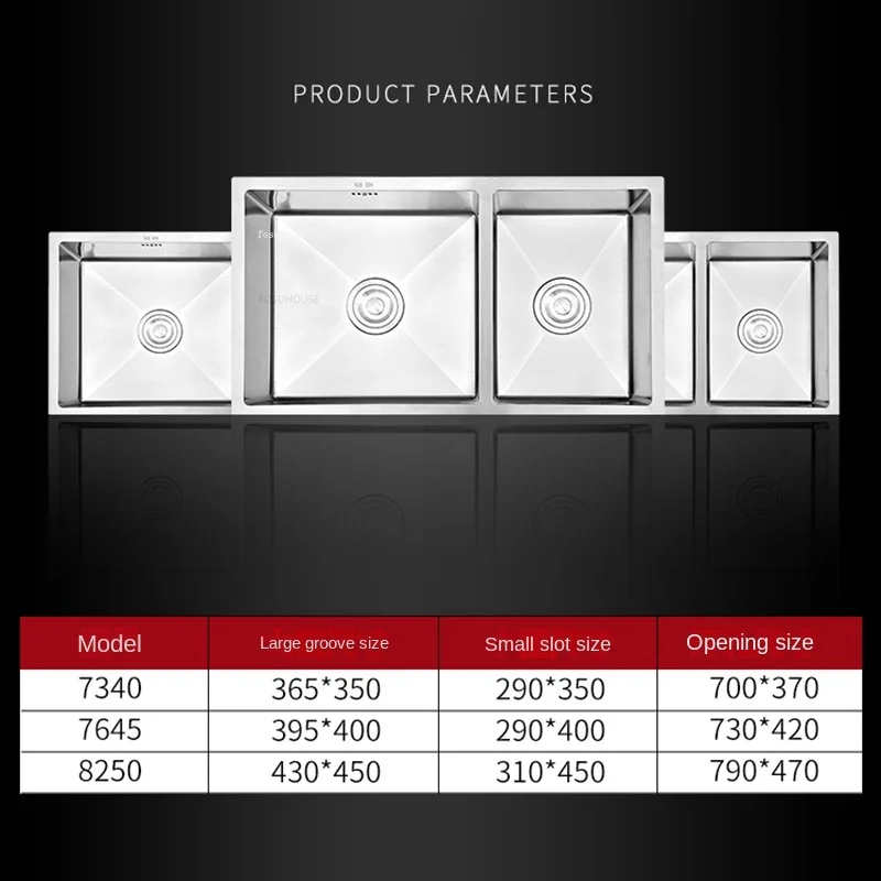 Home Stainless Steel Kitchen Sinks Kitchen Accessories Dish Drainer Handmade Double-slot Modern Embedded Under-counter Washbasin