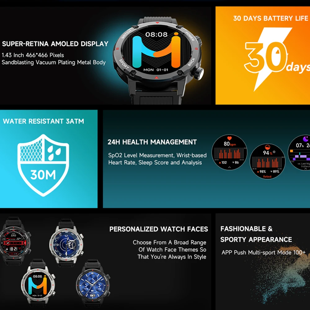 NEW ARRIVALS IMIKI D2 Smartwatch Super-retina AMOLED Display Long