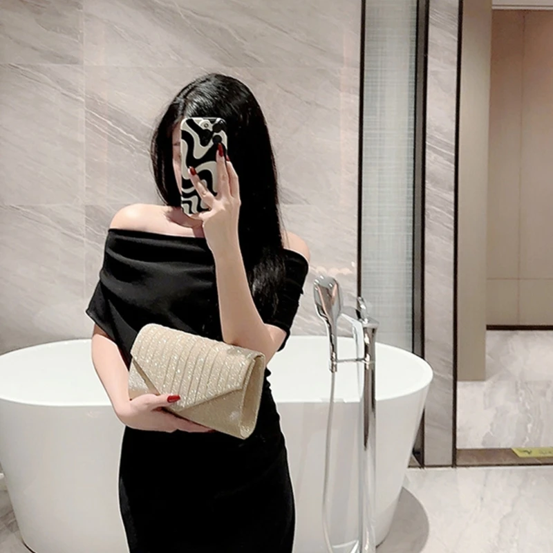 Elegant Envelope Shoulder Purse for Women Sparkling Evening Bag for Weddings Parties