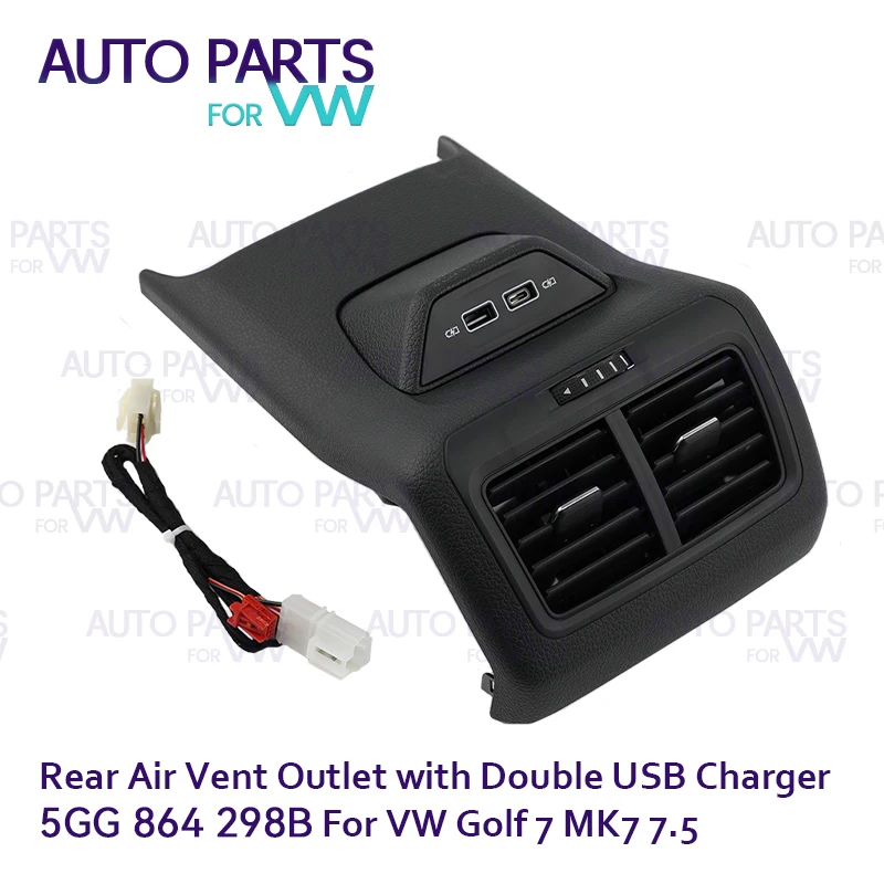 For Golf 7 MK7 2013- Rear Air Outlet Vent Trim Frame Assembly Center Armrest with Double USB Charger 5GG 864 298B 82V