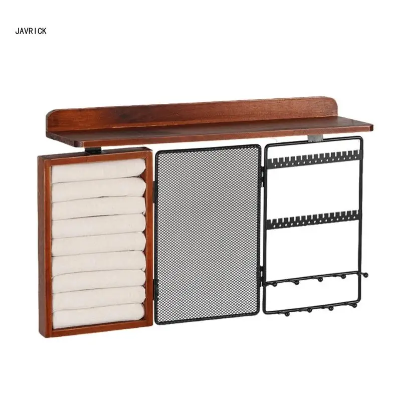 

Hanging Jewelry Wall Mount with Solid Shelf Rings Display Ear Studs Earring Holder Rotating Bracelets D0LC