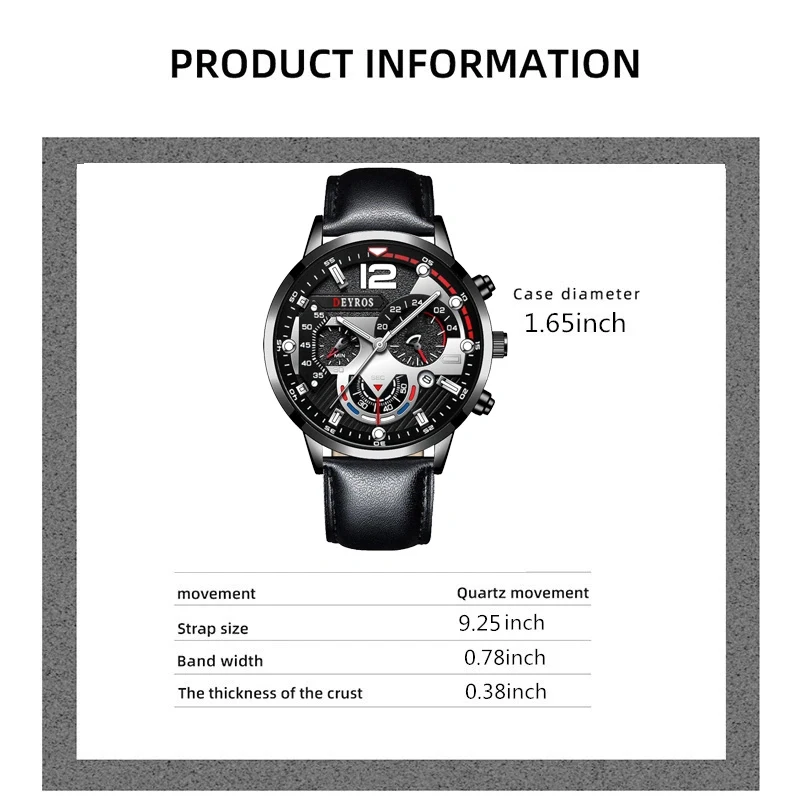 Fashion Men Leather belt Quartz Watches Round Dial Casual Calendar Bracelet Wristwatch Luminous Clock