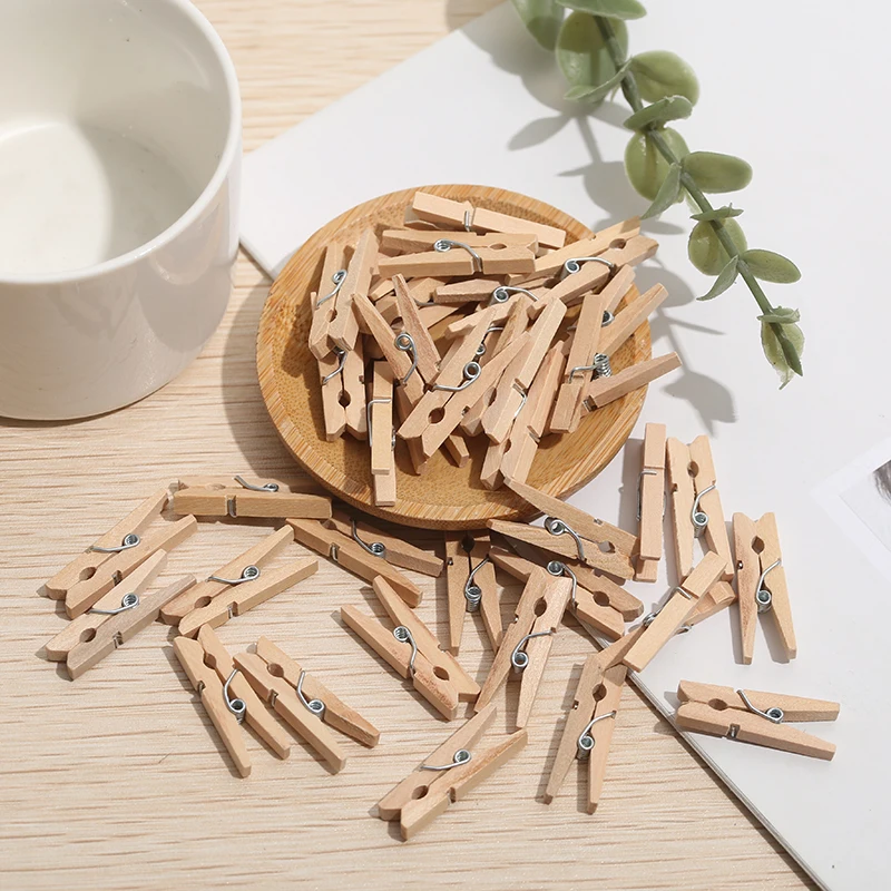 100pc Natural Wooden Clothespins Multi-functional Reusable Mini