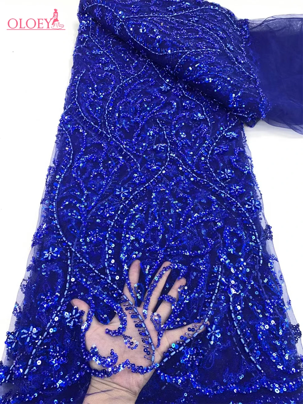 

Fashion Elegant French Embroidery Beaded Lace Fabric African Nigerian With Sequins Fabric For Wedding Dress