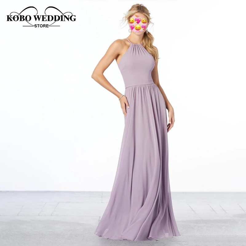 

Платье с лямкой на шее для подружек невесты, ТРАПЕЦИЕВИДНОЕ сиреневое шифоновое элегантное платье для гостей свадьбы, платья Fiesta Boda 2020 с открытой спиной