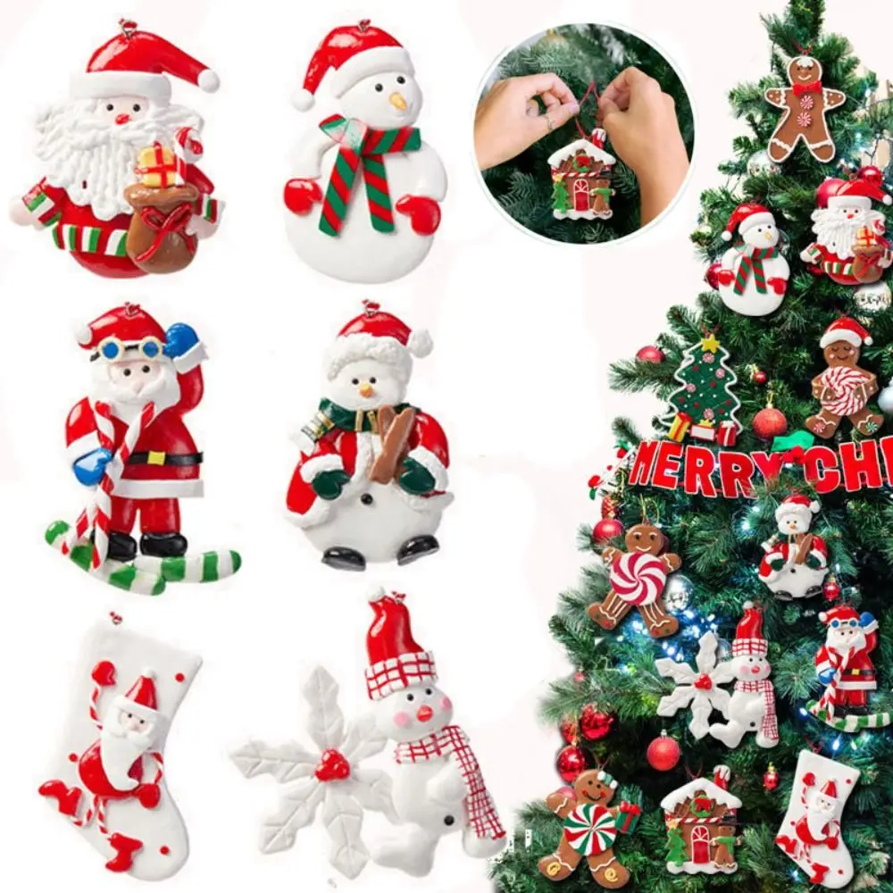 

Soft Clay Christmas Hanging Pendants Cartoon Santa Claus Multicolor Xmas Tree Decoration Gingerbread Man Stocking Snowman