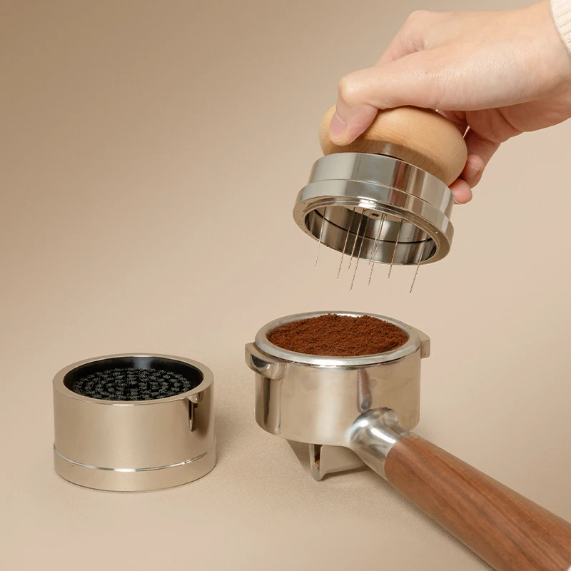 NATUMO Pressino Per Espresso 58 Mm A Molla – Calibrato 15 Kg, Con Tappetino, Accessorio Portafiltro Bronzo