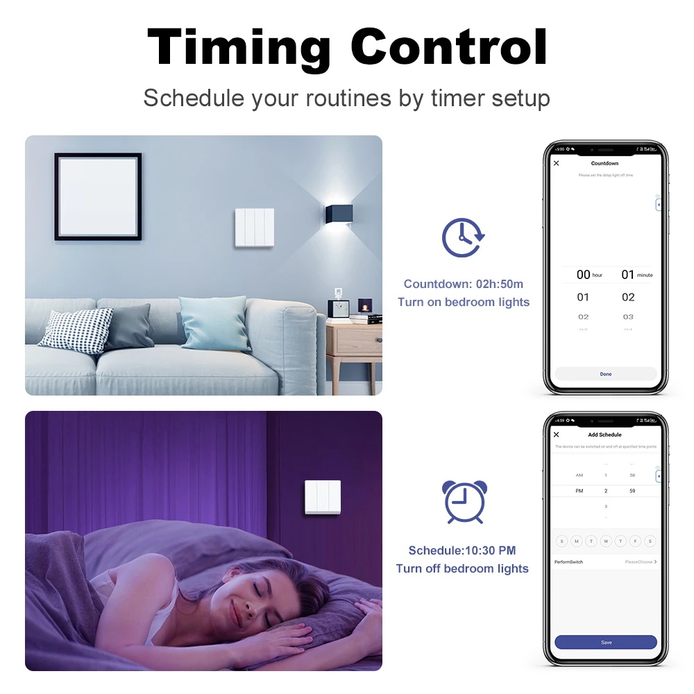 Manhot Tuya Smart EU Zigbee Button Switch No Capacitor Wire Required 1/2/3/4 Gang Wall Light Switch Work With Alexa Google Home