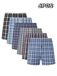 JupiterSecret 6 - Pack Men's Casual Plaid Boxer Shorts with Elastic Waistband and Button - L (Multicolour)