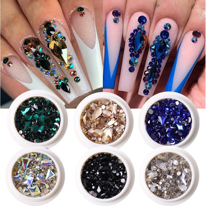 

Colorful Rhinestone AB Flat Back Acrylic Decor 3D Nail Gem Shiny Nail Art Crystal Mixed Size Nail Jewelry Crystal Accessories