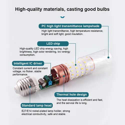 1-10PCS LED 전구 E14 E27 LED 램프 실내 따뜻한 차가운 흰색 빛 3W 6W 9W 12W AC220V LED 촛불 전구 홈 장식 샹들리에 5