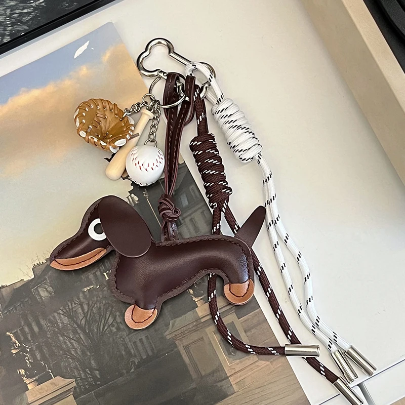 Creative Sausage Dog PU Leather Pendant Miu Wind Bag Charm Car Keychain Decorative Hanger Cute Animal Gift