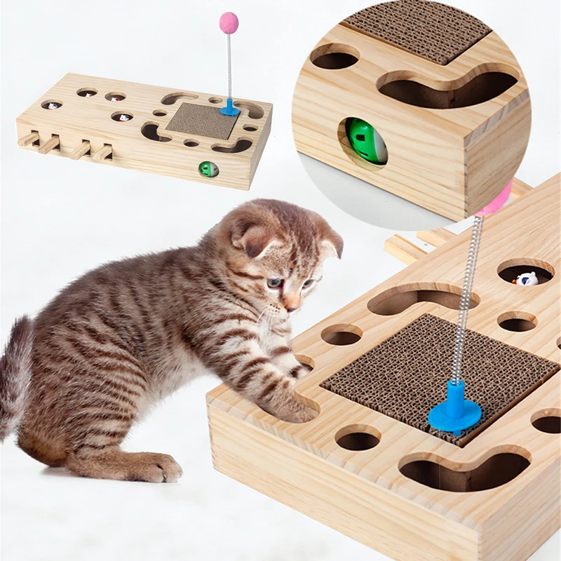 

Деревянный котенок, погоня за охотой, мышь, кошки, игровая коробка, интерактивные игрушки для кошек, тренировка домашних животных, забавная Дразнилка для кошек, Когтеточка для кошек