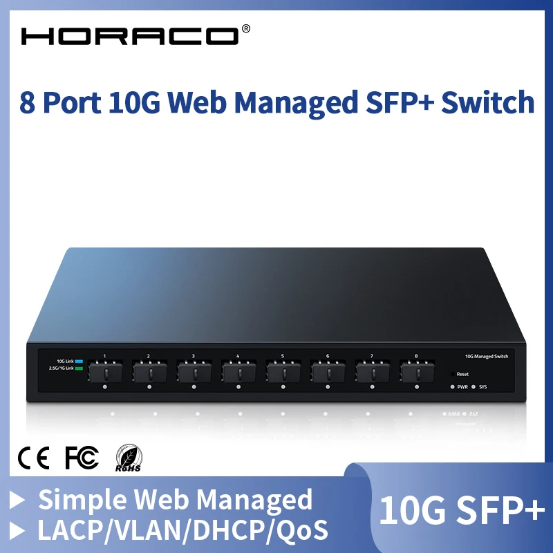 HORACO 10Gb Smart Web Managed SFP+ Ethernet Switch 8 Port