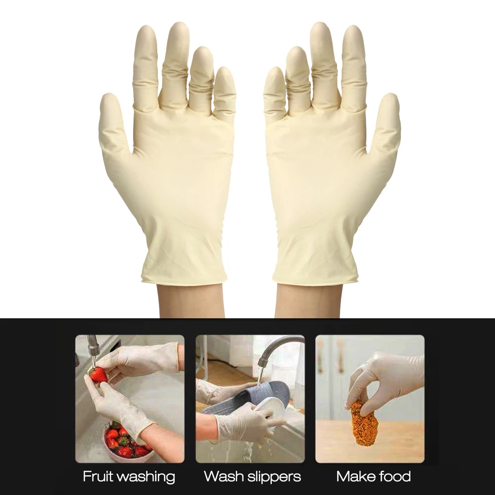 

100 Pcs/Disposable Car Gloves Thick Powder-Free Rubber Latex Stretchy Gloves Sterile Food Safe Grade