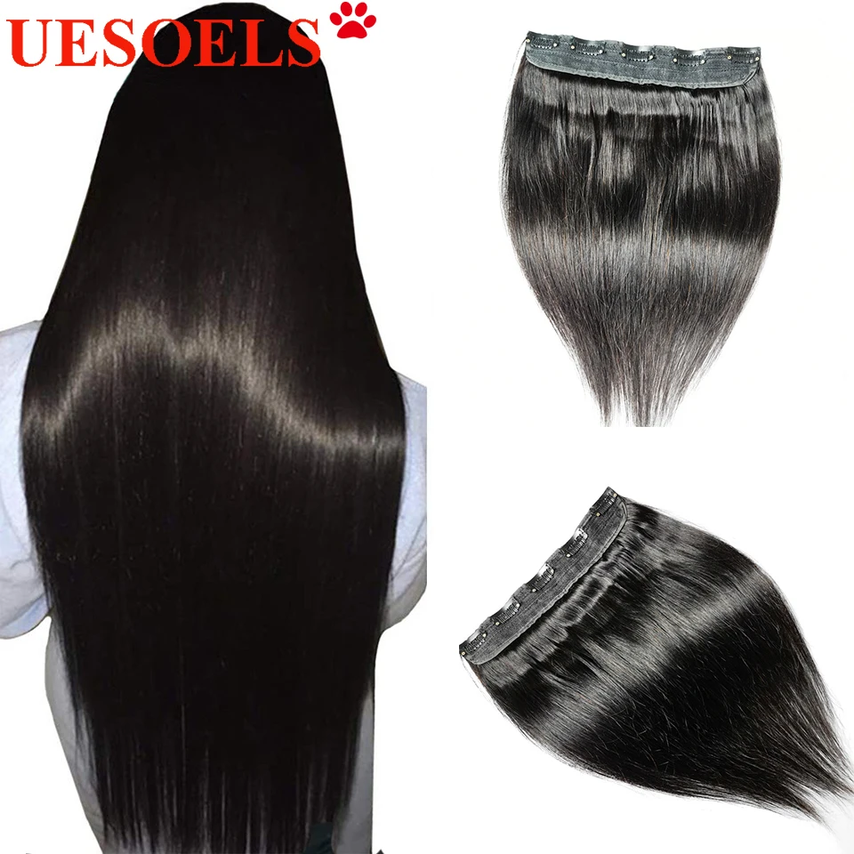 One Pcs Hairpiece With 5 Clips In Hair Extensions 100% Brazilian Remy Human Hair Natural Black Color 14-30 Inches For Women