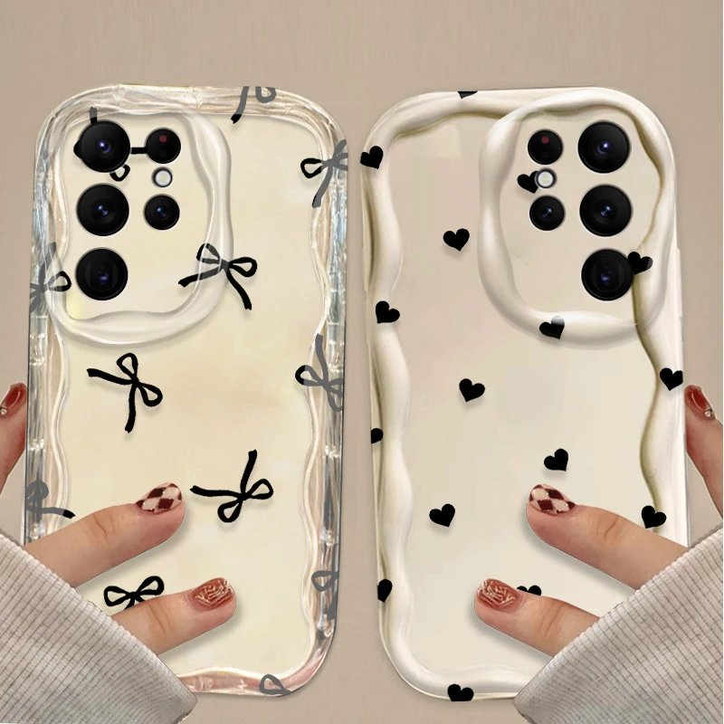 Chic Black Bowknot Heart Wavy Silicone Soft Phone Case