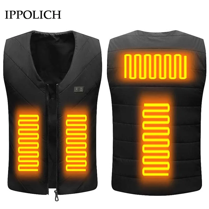 Winter Men's 4 Area Heated Vest Electrically Heated Three Gear Adjustment Thermal Waistcoat Washable Outdoor Fishing Sport Vest