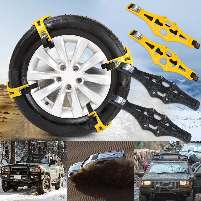 Snow Chains For Car 4PCS Car Wheel Chains Black /Yellow Tire Anti-Skid Chains Belt Universal Chains For Snow Wheels Ice