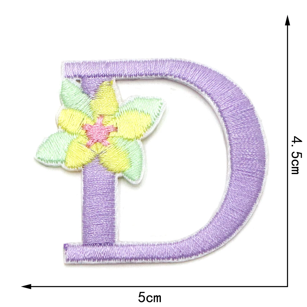 1PC 45MM Blume Gestickte Buchstaben Patch DIY Name Patches Eisen Auf Alphabet Applikationen Nähen Jacke Mäntel Abzeichen – Detail 5