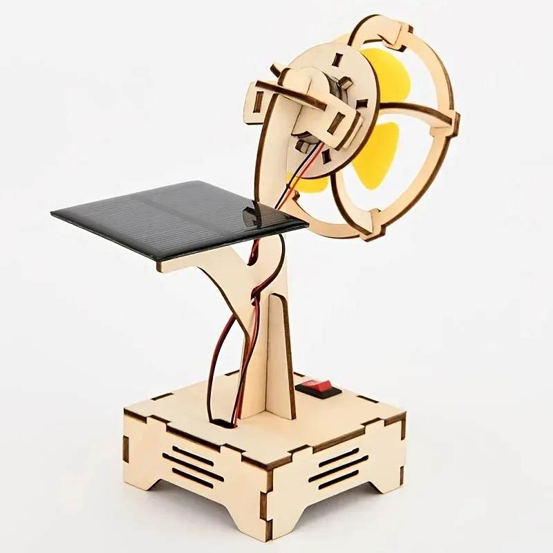 Children DIY Solar Powered Electric Fan Toy Science Educational Physics Motor Circuit Device Kit Wooden Puzzle Sets Toys