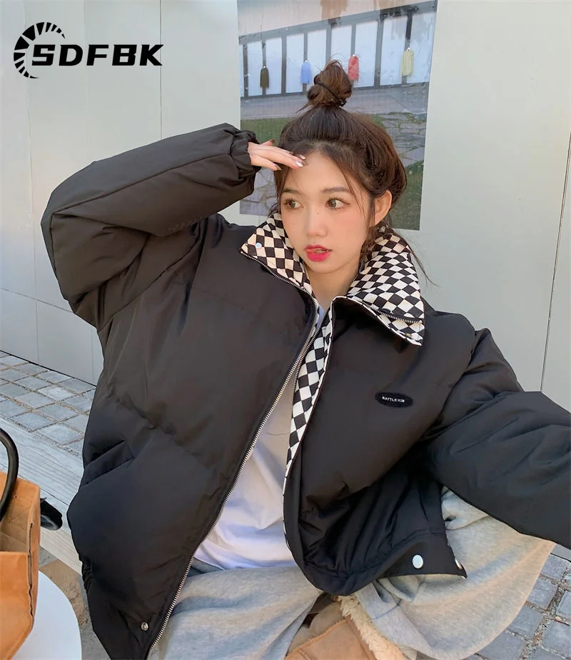 Down jacket Women Winter 2022 Zipper Loose Padded  Zipper Solid Parkas Thick Warm Puffer Hooded Coat Oversized Female Outwear