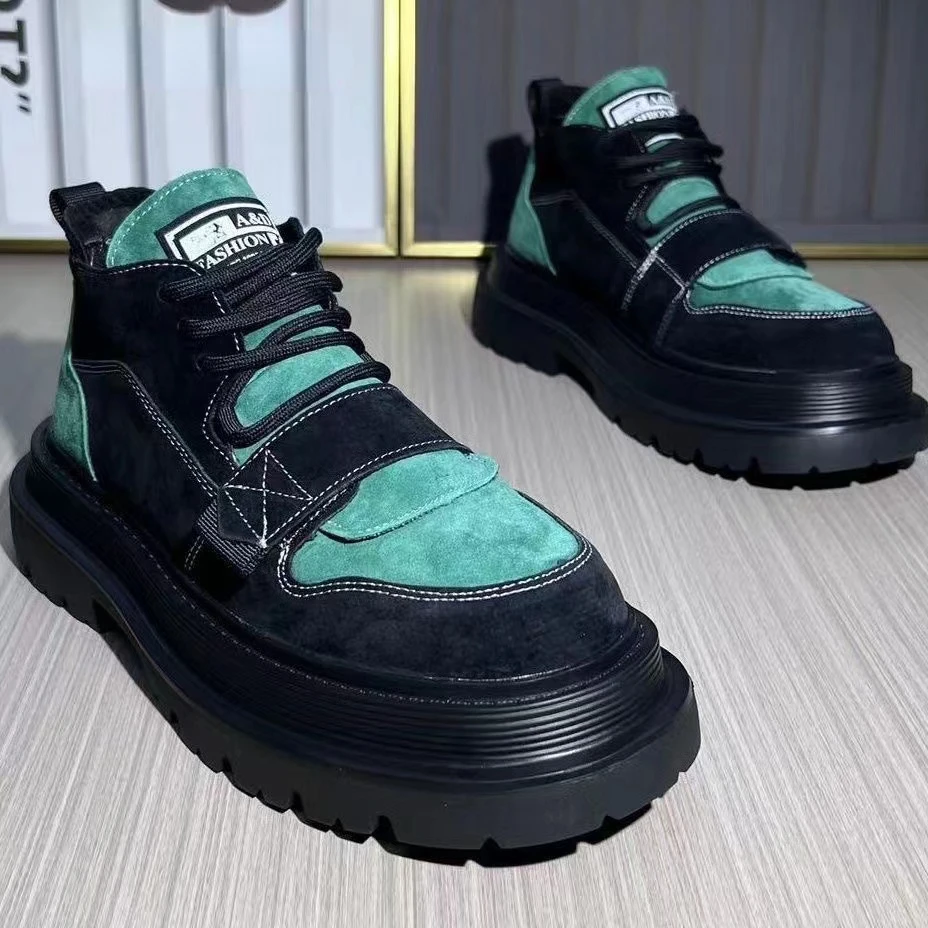 Herbst Neue Marke Color Block Designer Gothic Biker Herren Casual Leder Outdoor Schuhe Stiefeletten für Männer_voghion.com