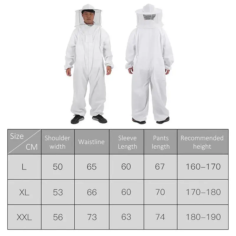 White Beekeeper Suit Comfortable Cotton Beekeeper Suit Full Body Protection Easy To Wear Apiculture Supplies Veil Hood beekeeping suit beekeeping clothing