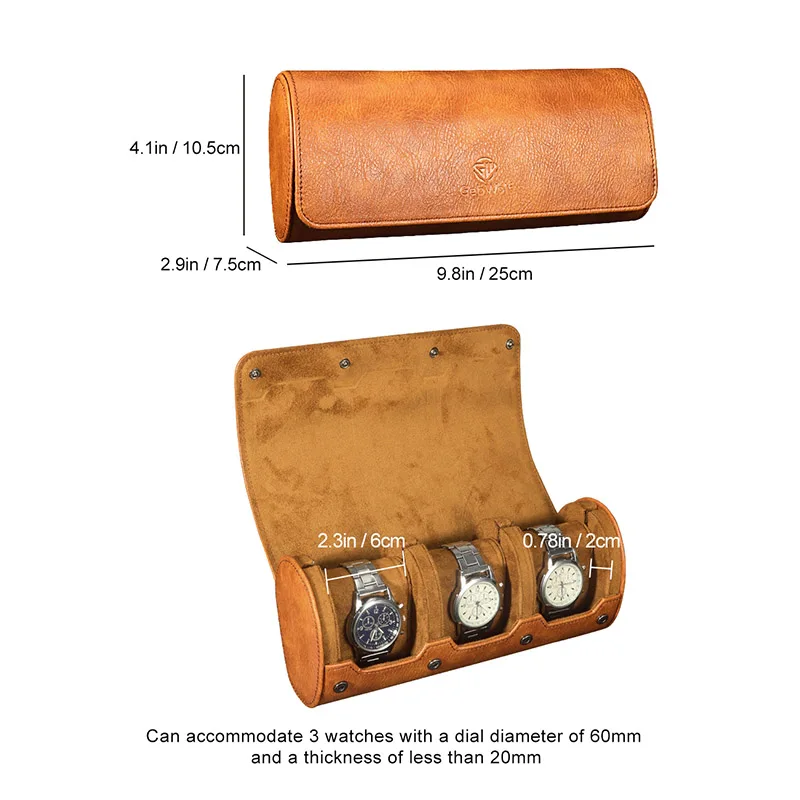Travel Watch Case 🕰️ 3 Slots PU Leather Watch Organizer – Vintage Roll Travel Case – Po... - SKU TWC02256 - UGI P...